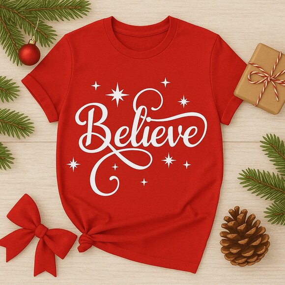 BELIEVE Christmas Holiday Tee-Temp Price Drop - Picture 1 of 1
